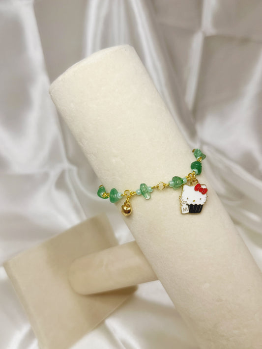 Gold Aventurine Hello Kitty Charm Bracelet