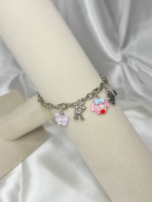 Silver Sanrio Mixed Charm Bracelet with Initial