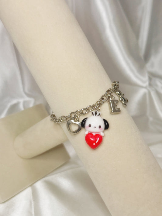 Silver Pochacco Initial Charm Bracelet