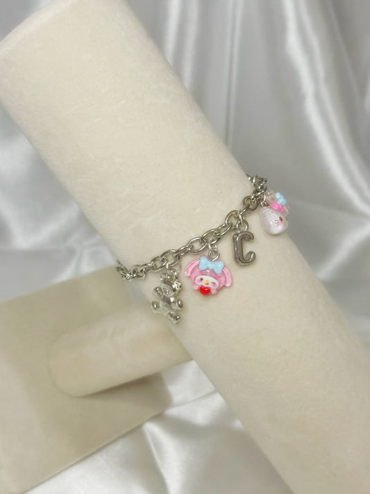 Gold My Melody & Hello Kitty Initial Charm Bracelet