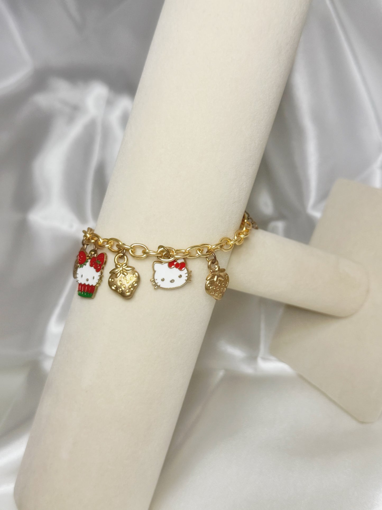 Gold Hello Kitty Strawberry Charm Bracelet