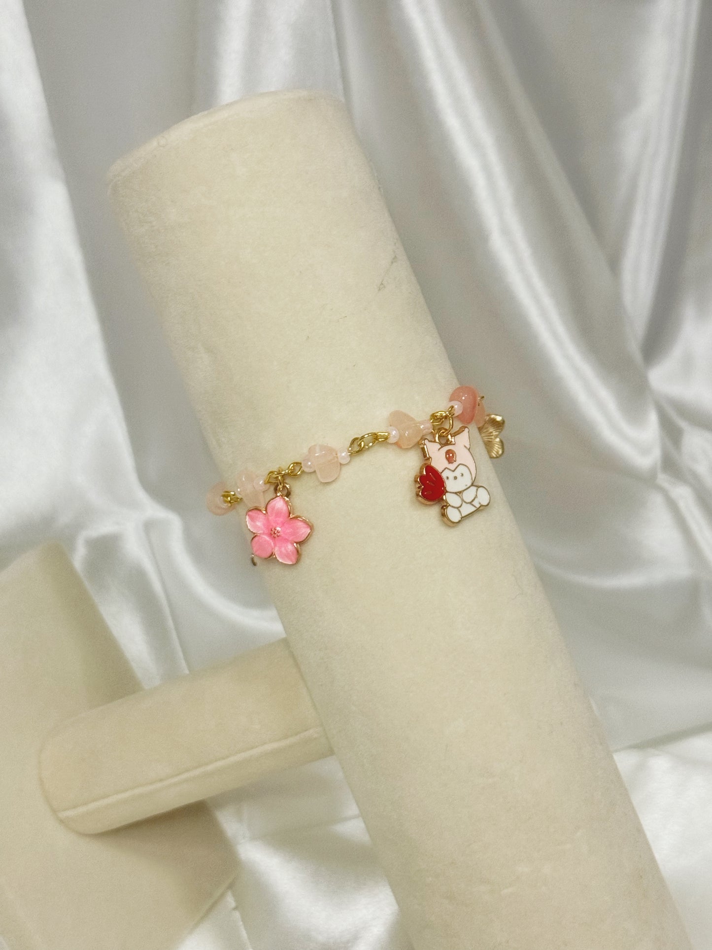 Gold Kuromi Rose Quartz Charm Bracelet