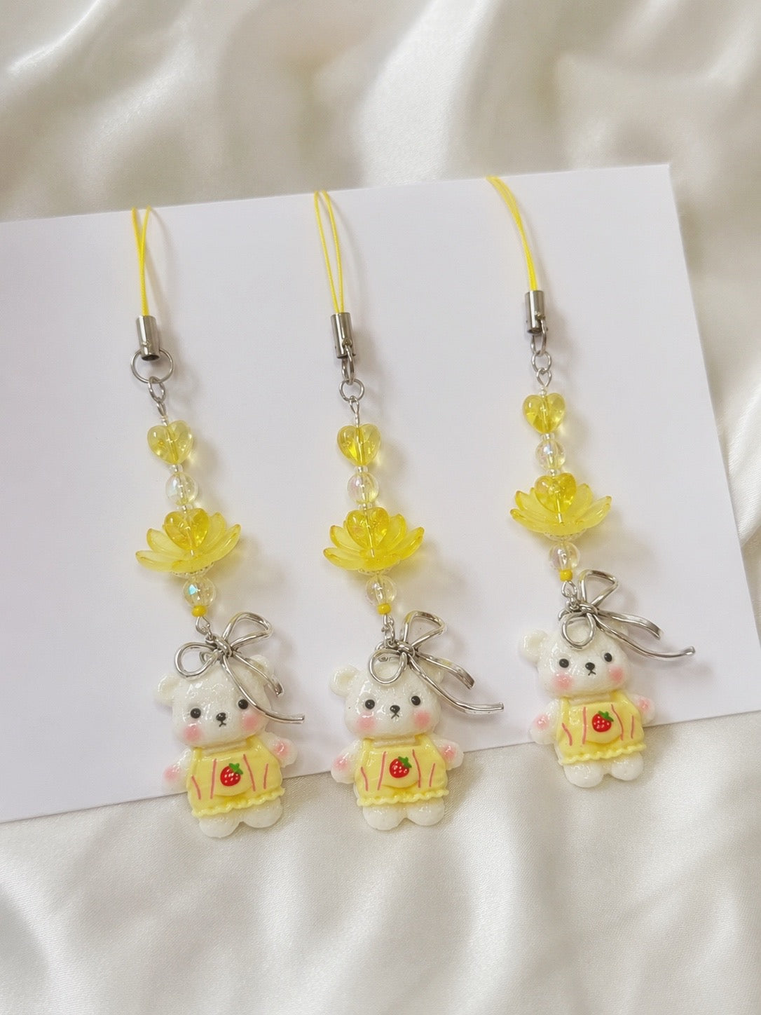 Yellow Bear Strawberry Phone Charm