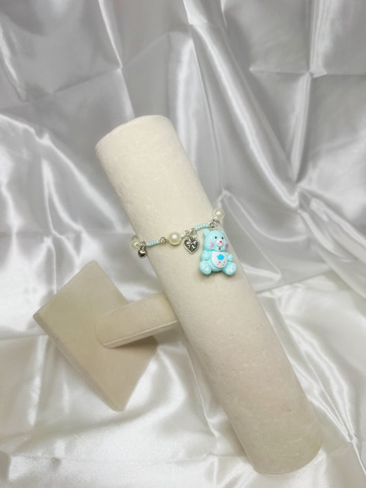 Silver Care Bear Blue Charm Bracelet