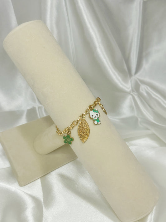 Gold Hello Kitty Clover Charm Bracelet
