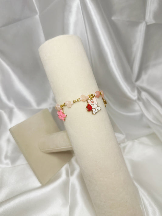 Gold Kuromi Rose Quartz Charm Bracelet