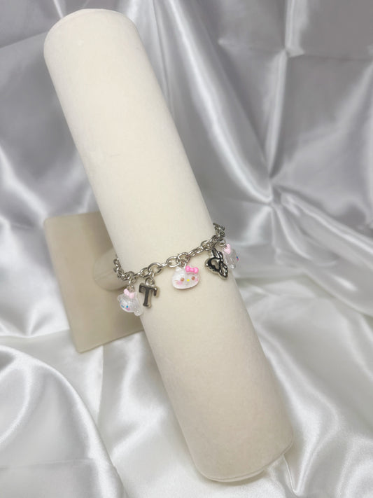 Silver Sanrio Charm Bracelet with Initial