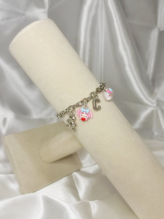Gold My Melody & Hello Kitty Initial Charm Bracelet