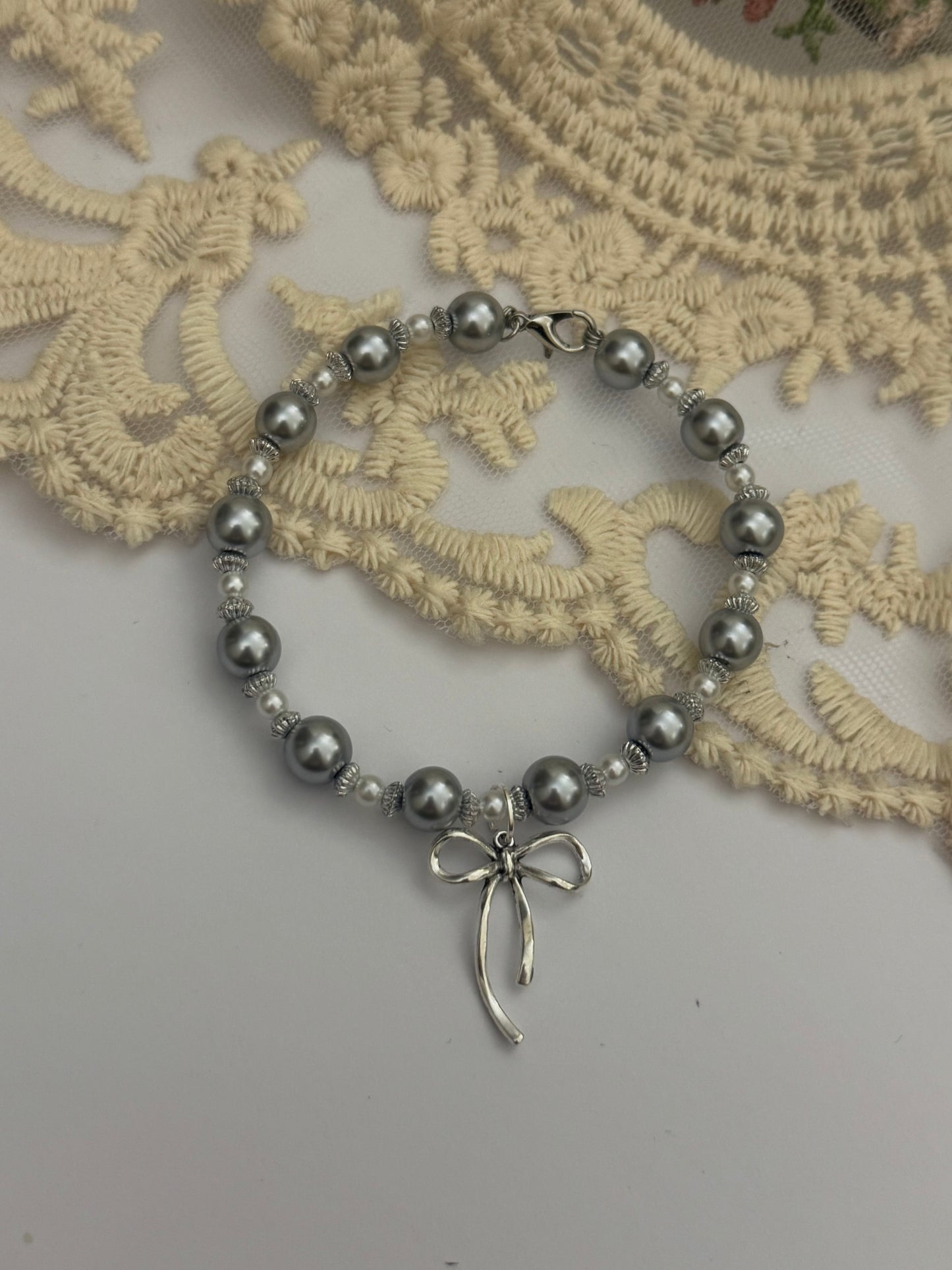 Silver Bow Pearl Bracelet