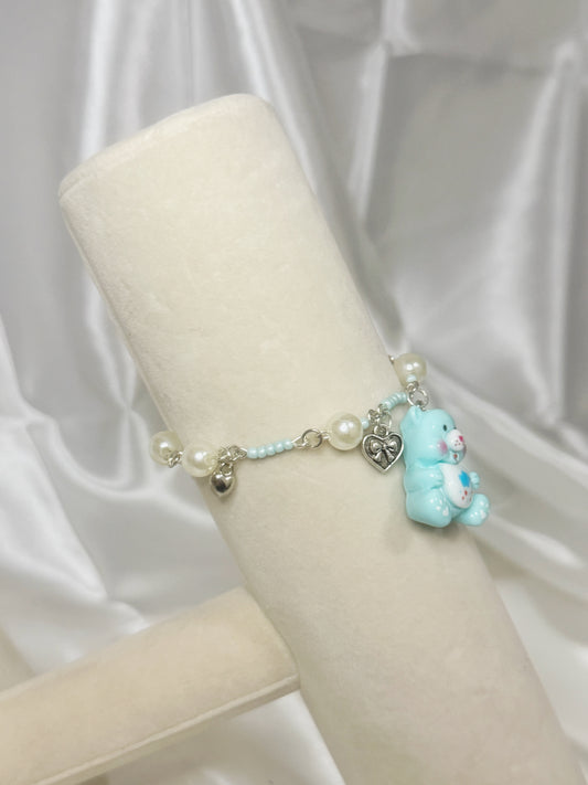 Silver Care Bear Blue Charm Bracelet