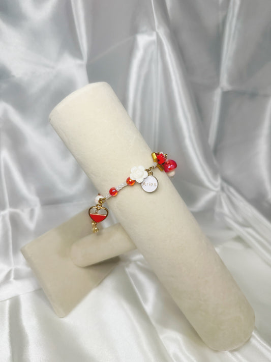 Gold Aries Red Charm Bracelet