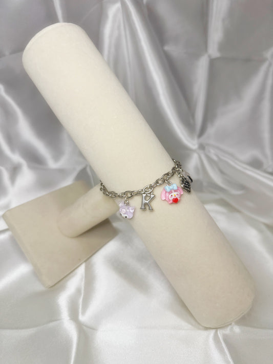 Silver Sanrio Mixed Charm Bracelet with Initial