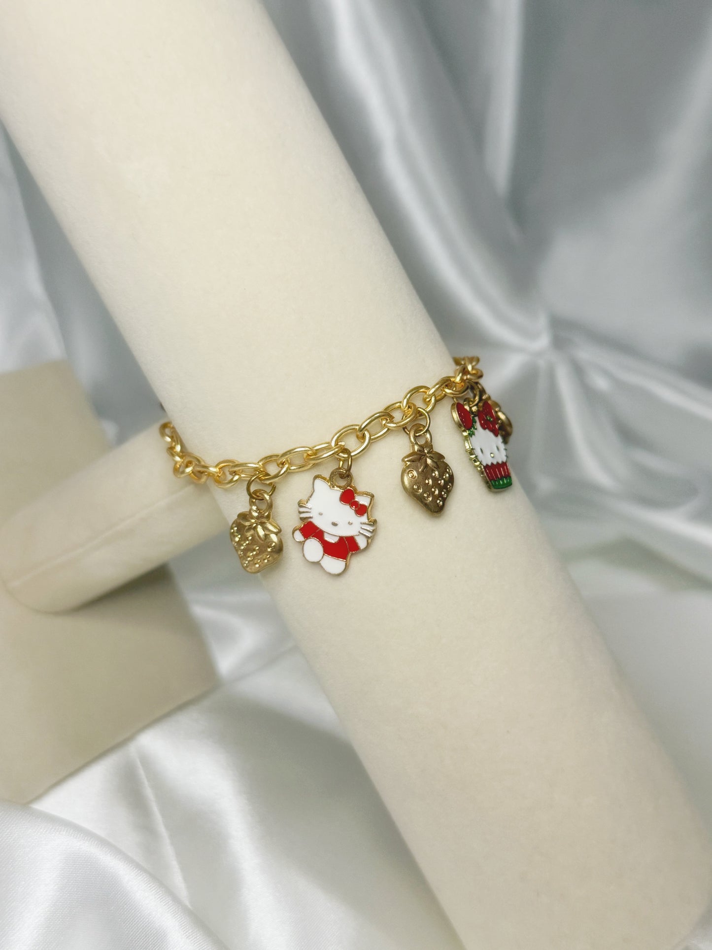Gold Hello Kitty Strawberry Charm Bracelet