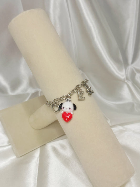 Silver Pochacco Initial Charm Bracelet