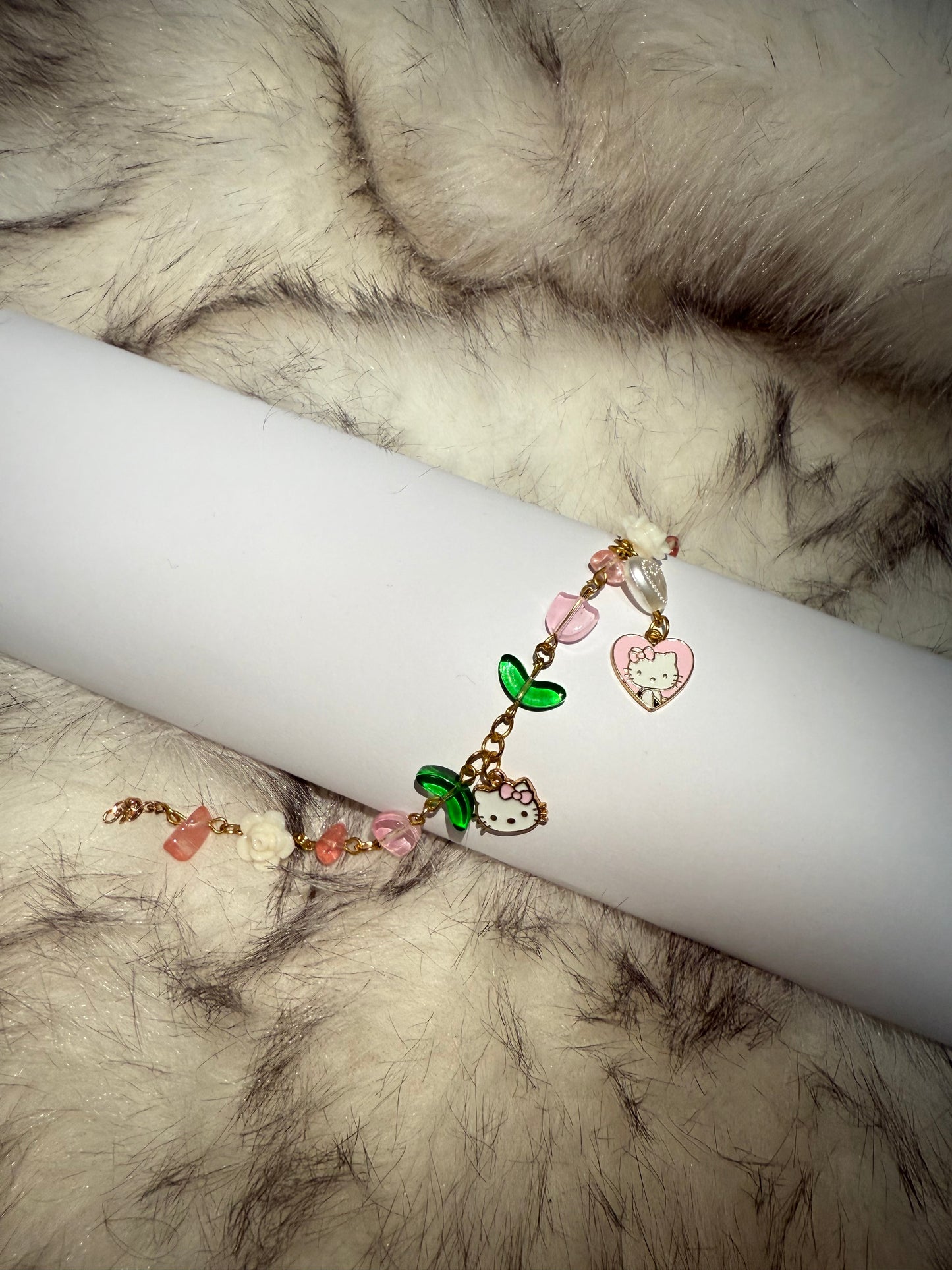 Hello Kitty rose quartz inspired charm bracelet