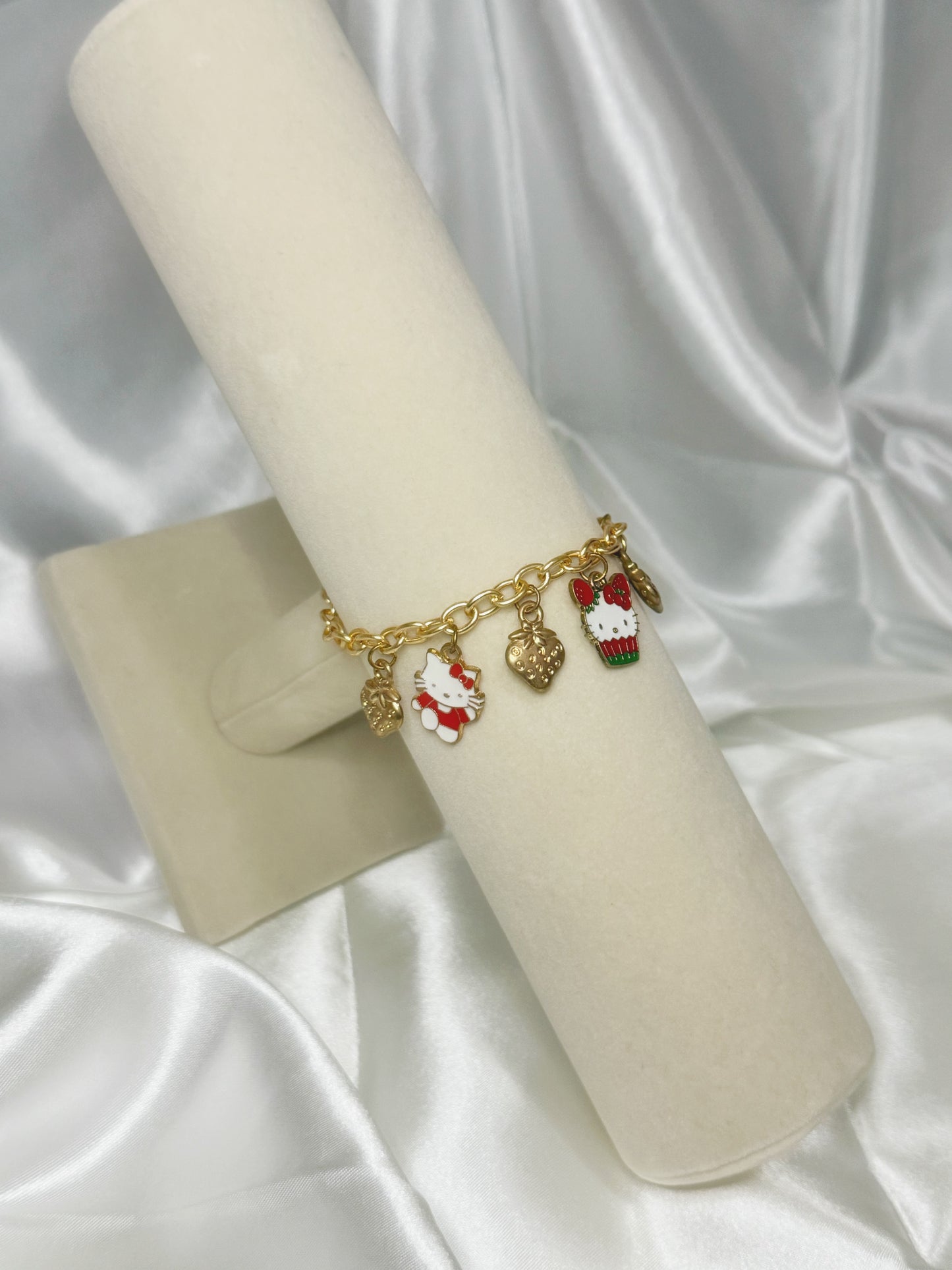 Gold Hello Kitty Strawberry Charm Bracelet
