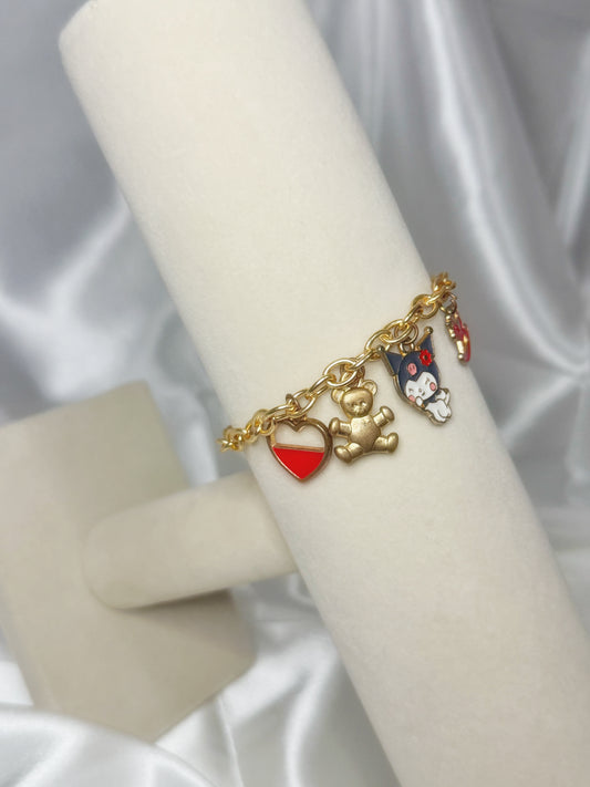 Gold Kuromi Red Charm Bracelet
