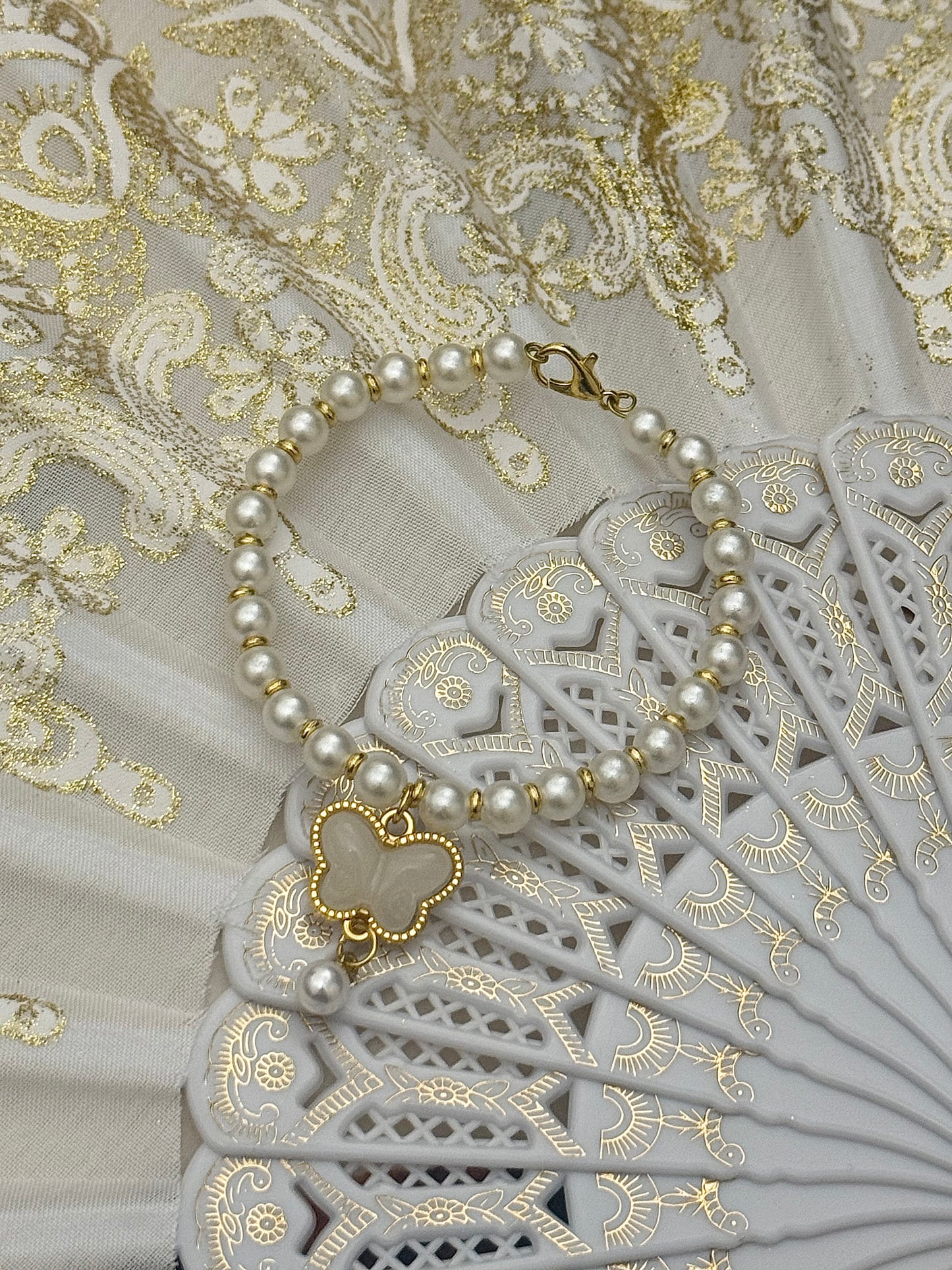 Golden Butterfly Pearl Bracelet