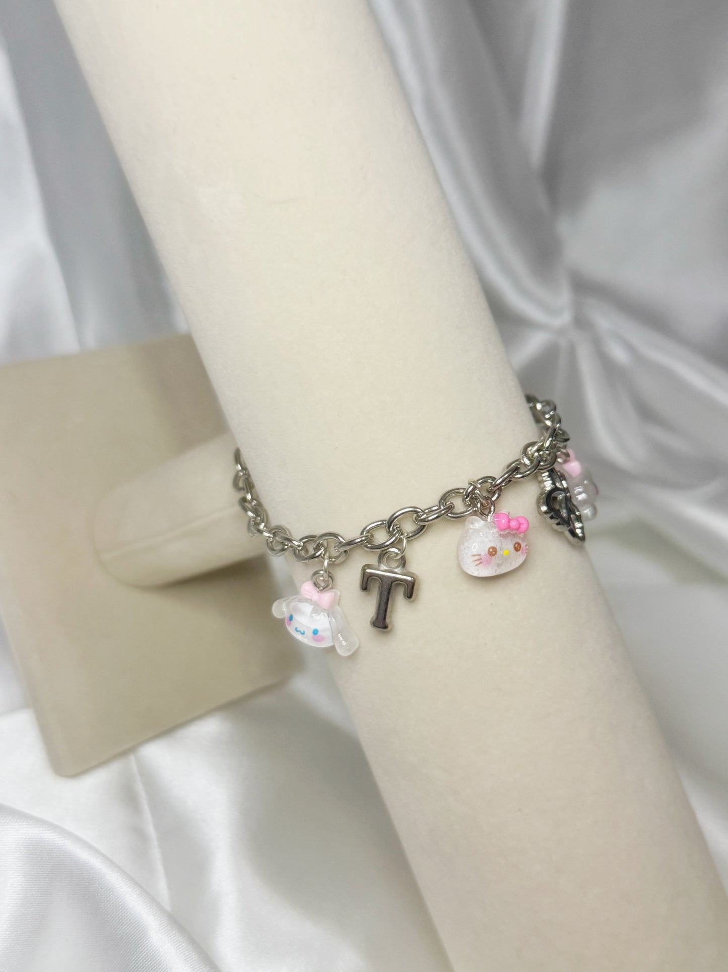 Silver Sanrio Charm Bracelet with Initial