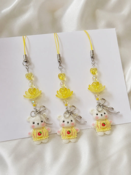 Yellow Bear Strawberry Phone Charm