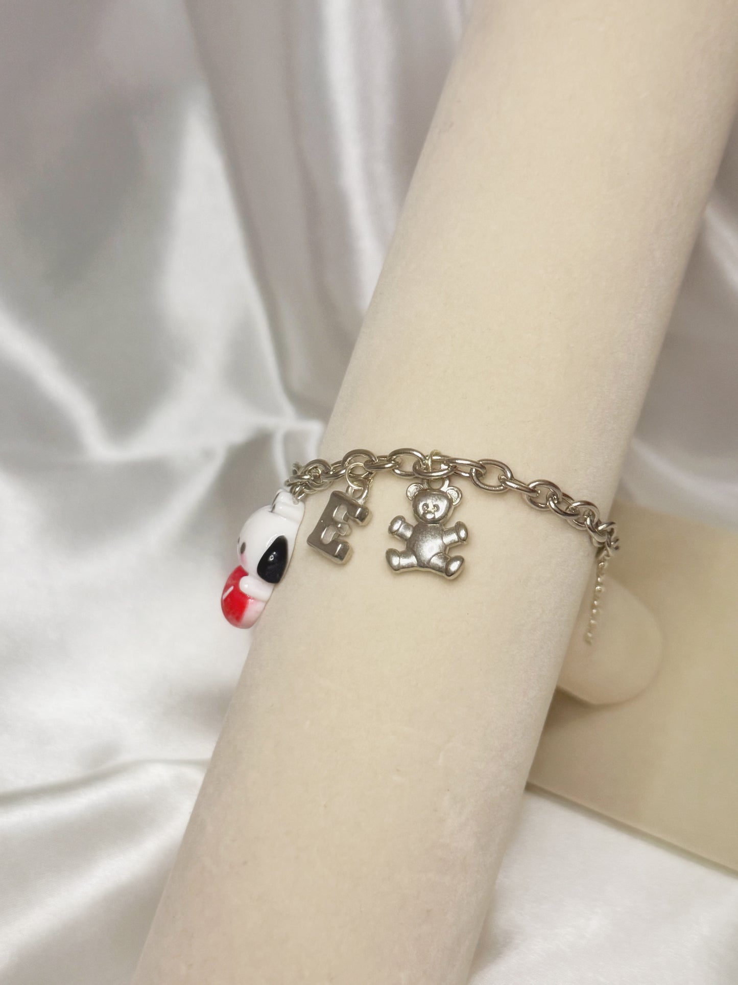 Silver Pochacco Initial Charm Bracelet