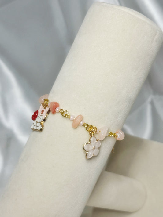 Gold Kuromi Rose Quartz Charm Bracelet